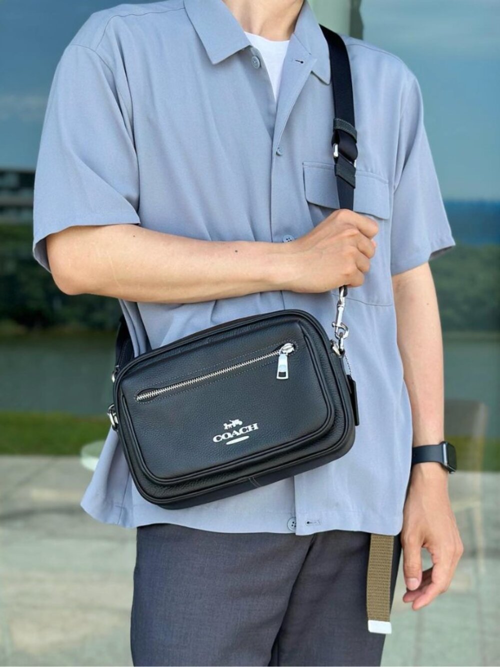 NWT COACH Elias Men Crossbody - CJ509 Silver/Black - Refined Pebble Leather $378